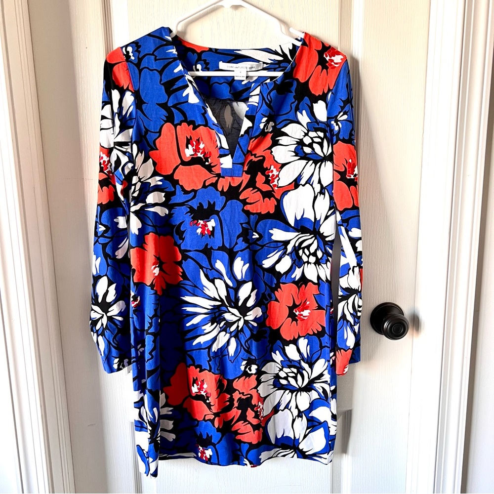 DIANE VON FURSTENBERG Reina Floral Cotton & Silk Tunic Shift Dress—SZ. 8 - Picture 13 of 15